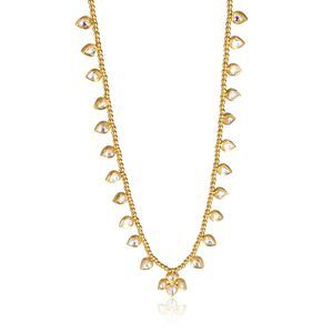 Kundan Diamond Slice Teardrop & Enamel Necklace in 18K Yellow Gold (3.31 ctw)